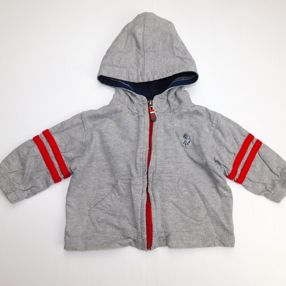 US Polo Assn Grey Red Pony Full Zip Hoodie Baby Boys 12 months 12M